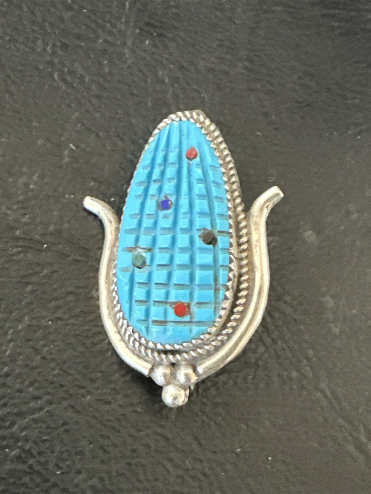 CORN INLAY Blue Turquoise MOP Spiny Zuni Sterling Silver Pin Pendant 17850