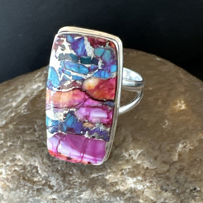 Blue Turquoise Spiny Oyster Southwestern Sterling Silver Ring Size 9 18541