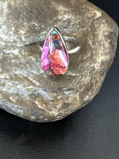 Blue Turquoise Purple Spiny Oyster Navajo Sterling Silver Ring Size 10 18201