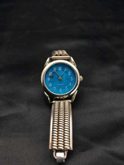 Blue Dial Watch Head Sterling Silver Navajo Alloy Watch Tips 2703