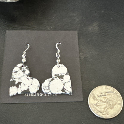 Heart Navajo Slab White Buffalo Turquoise Sterling Silver Earrings 17879