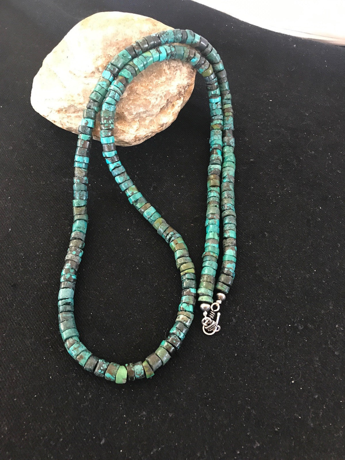 Native Turquoise Heishi Bead 7 mm Navajo Sterling Silver Necklace 3725