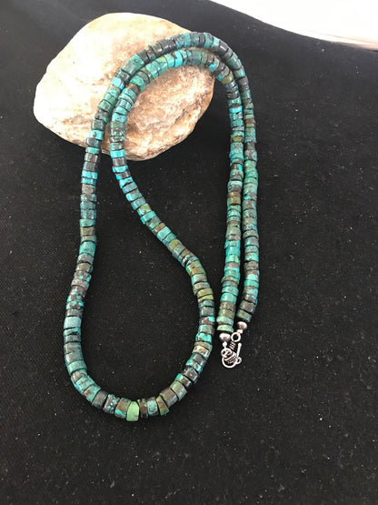 Native Turquoise Heishi Bead 7 mm Navajo Sterling Silver Necklace 3725