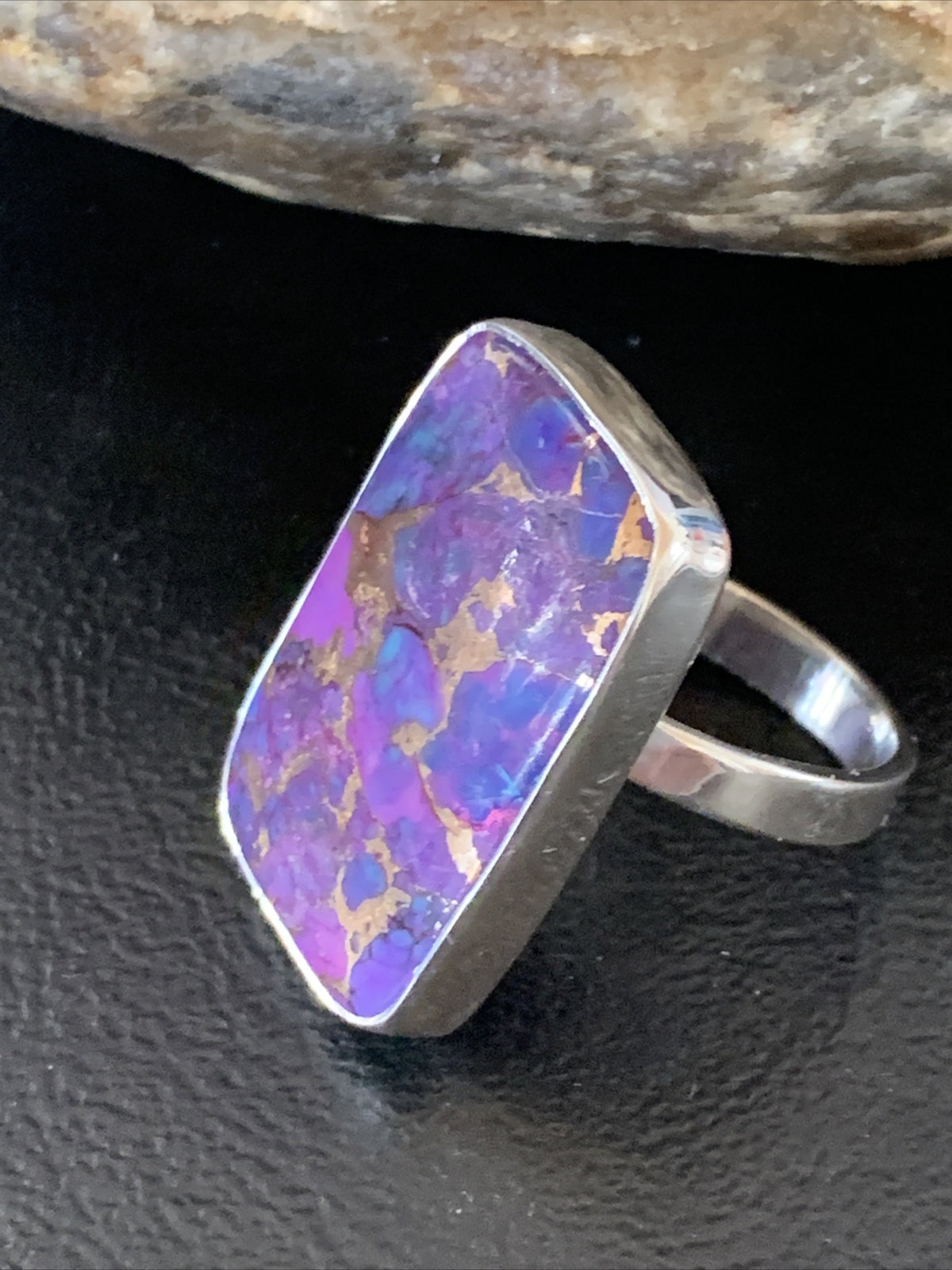 Purple Mohave Turquoise Navajo Sterling Silver Ring Size 8.5 Adjustable 11799