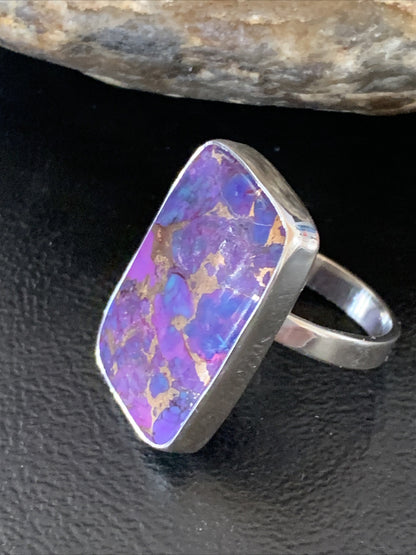 Purple Mohave Turquoise Navajo Sterling Silver Ring Size 8.5 Adjustable 11799