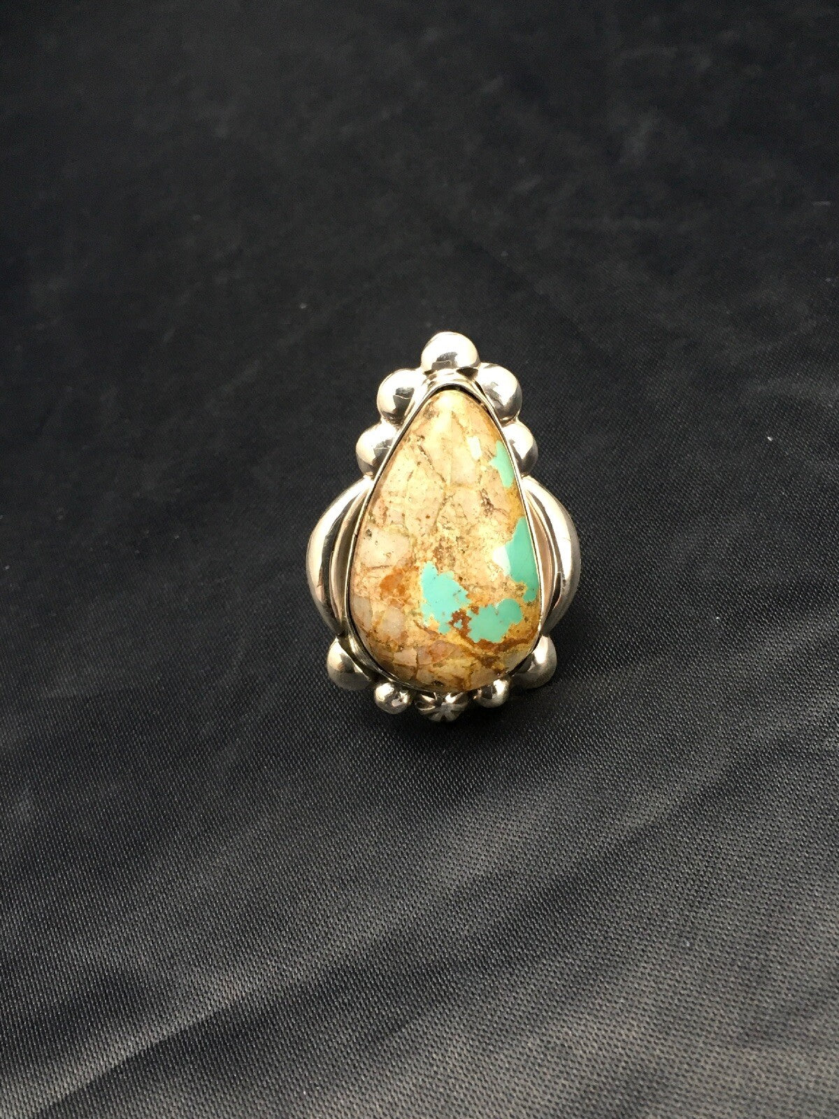 Turquoise Southwestern Sterling Silver Ring Size 8.25 2598