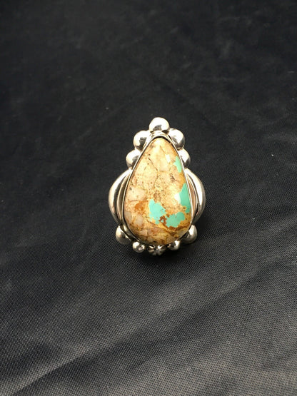 Turquoise Southwestern Sterling Silver Ring Size 8.25 2598