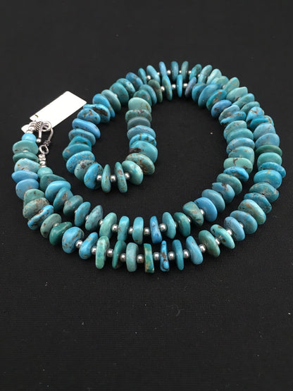 Blue Turquoise Graduated Navajo Pearls Sterling Silver Necklace 23" 01348