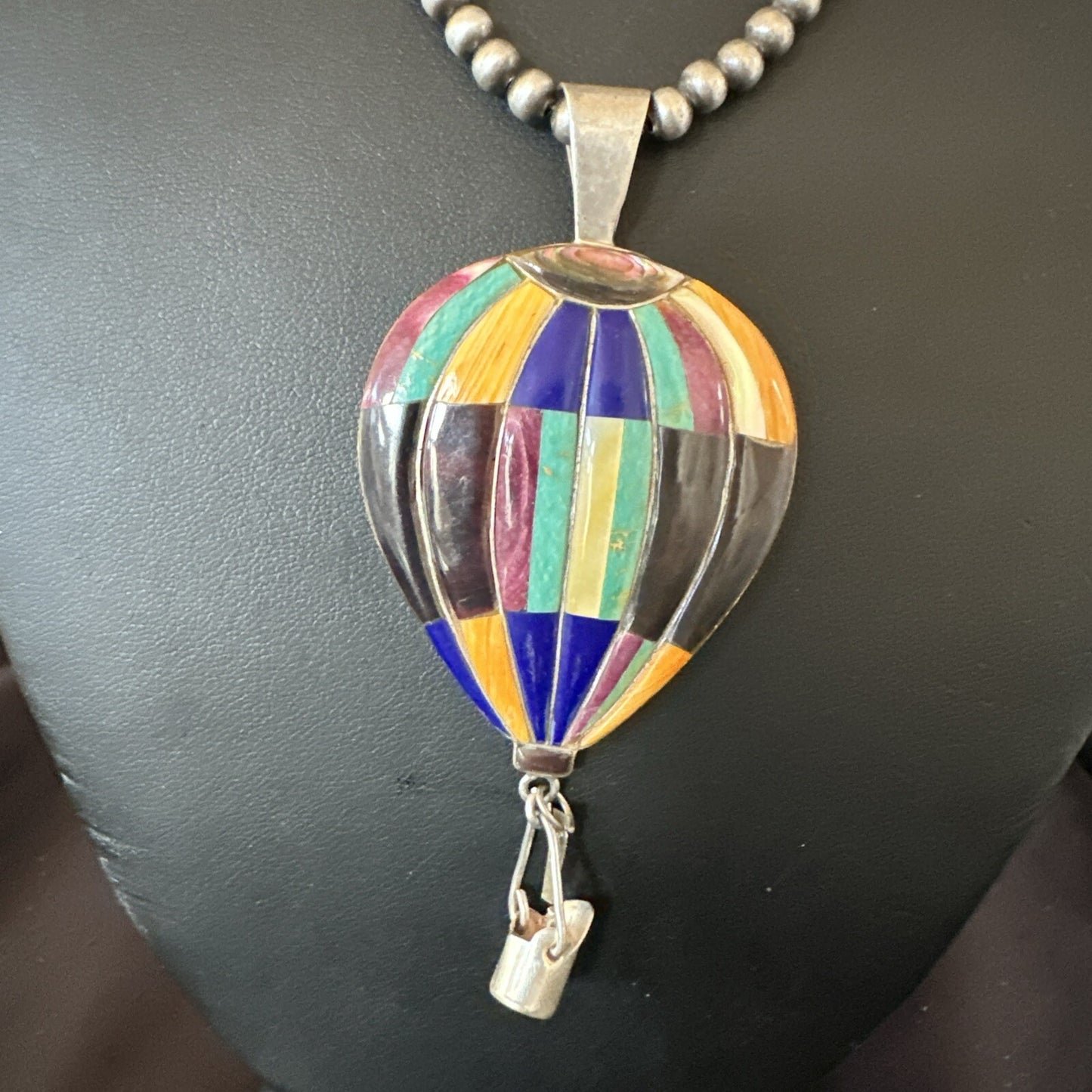 Balloon Multicolor Spiny Turquoise Pendant Navajo Sterling Silver Necklace 18757