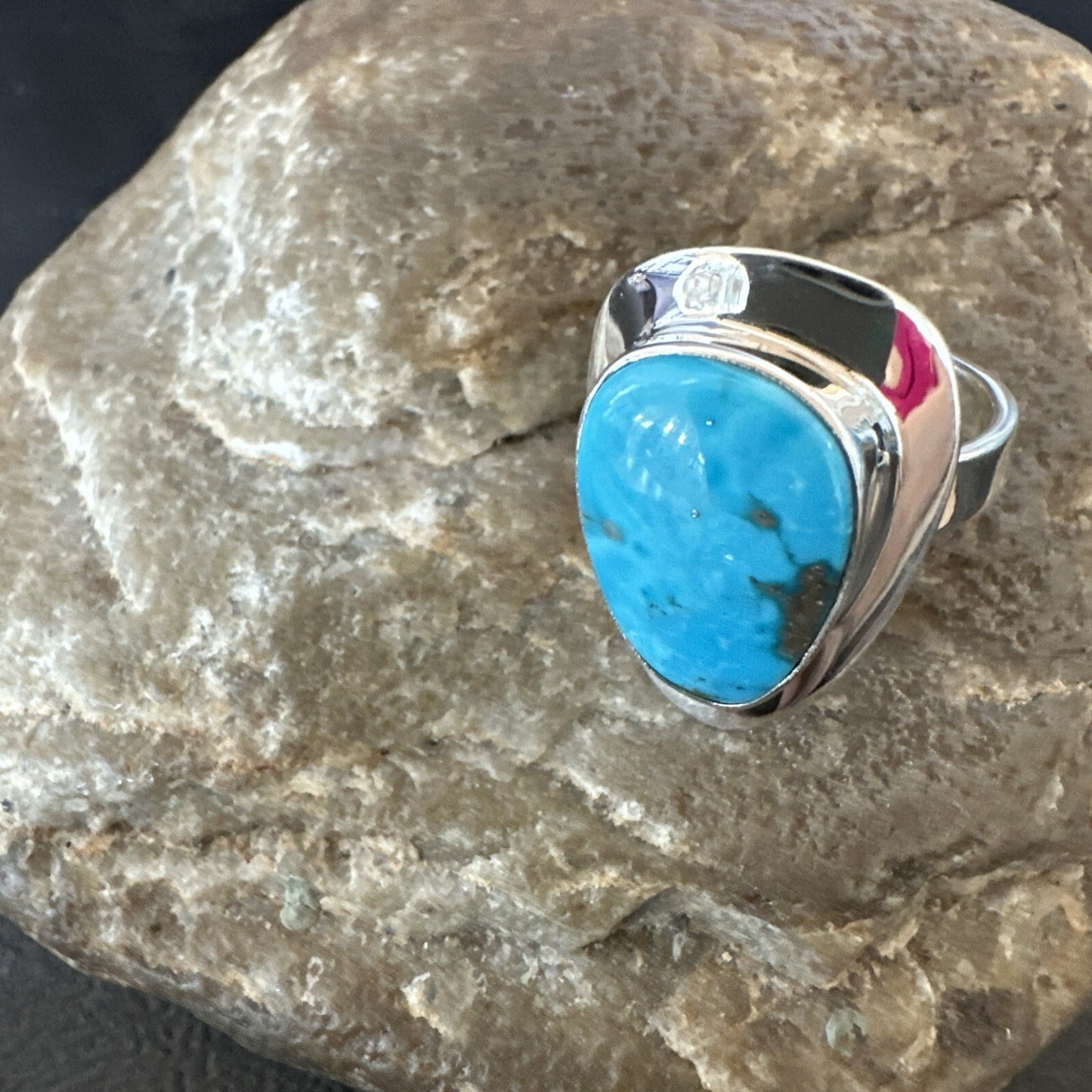 Southwestern Sterling Silver Blue Kingman Turquoise Ring Size 8 18517
