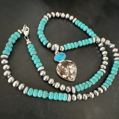Wild Horse Sterling Silver Blue Kingman Turquoise Necklace Pendant 17899