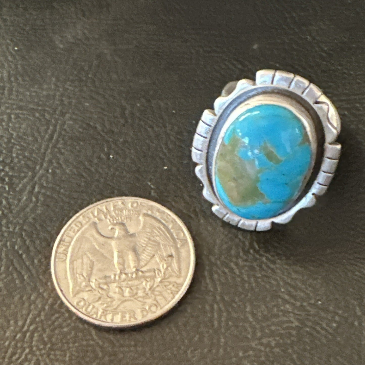 Blue Kingman Turquoise Navajo Sterling Silver Adjustable Ring Size 8 18825