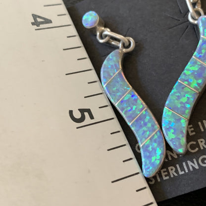 Womens Blue Opal Inlay Navajo Sterling Silver Dangle Post Earrings 12774