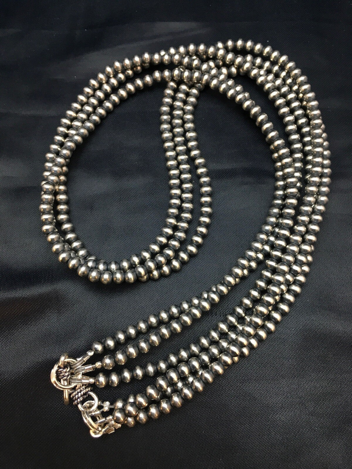 Native American Sterling Silver Navajo 4mm Bead 3 Strand 21" Necklace