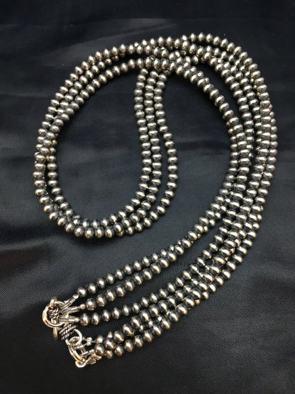 Native American Sterling Silver Navajo 4mm Bead 3 Strand 21" Necklace