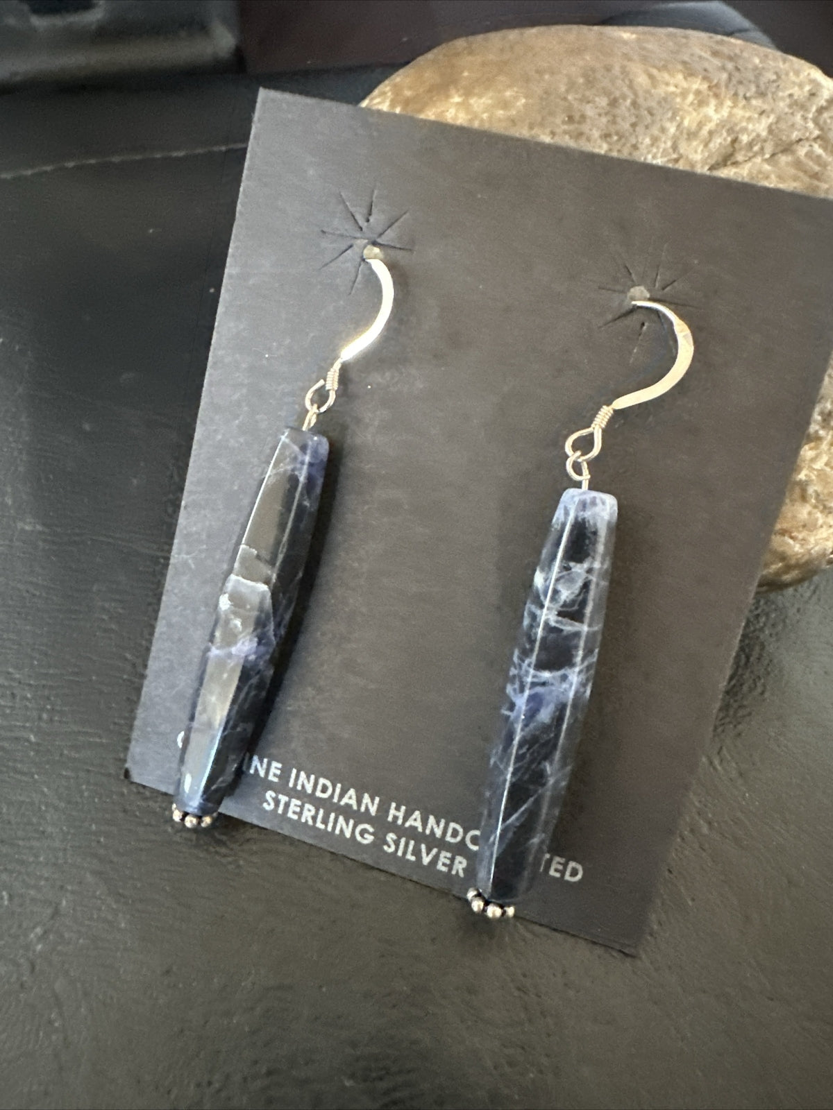 Navajo Blue Labradorite Sterling Silver Dangle Bead Earrings 2041