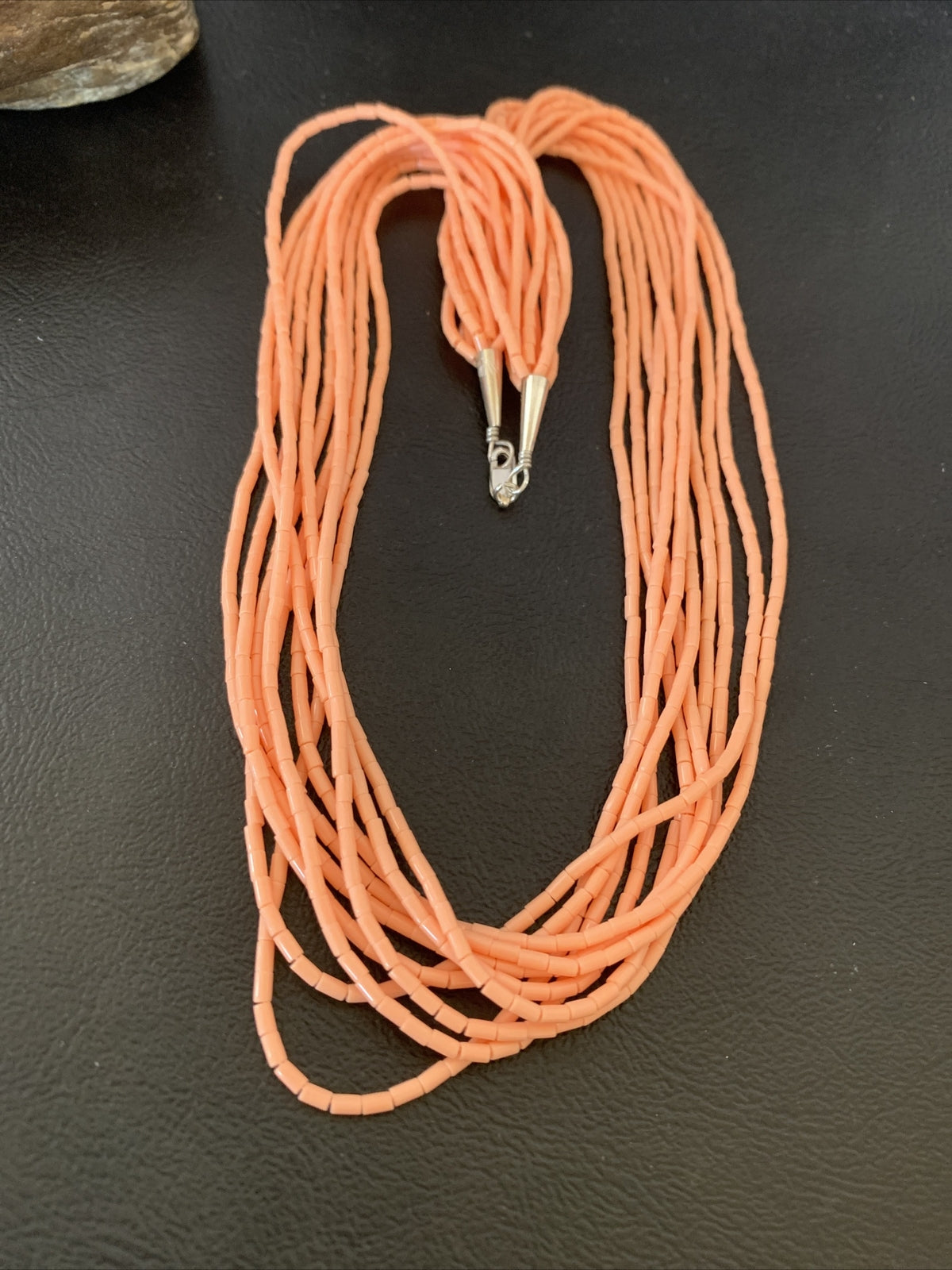 Peach Coral Stabilized Bead 10 Strands Navajo Sterling Silver Necklace 02210