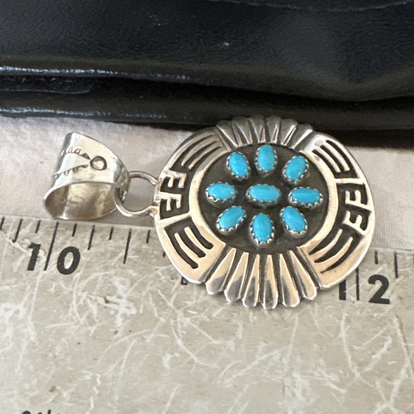 Blue Kingman Turquoise Navajo Sterling Silver Cluster Pendant 2"19285