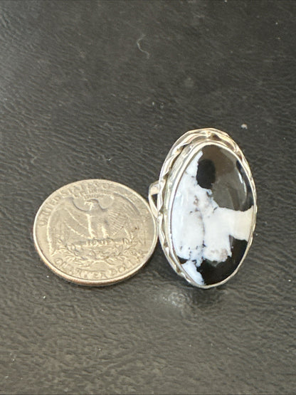 Black White Buffalo Turquoise Navajo Sterling Silver Ring Size 7 19806