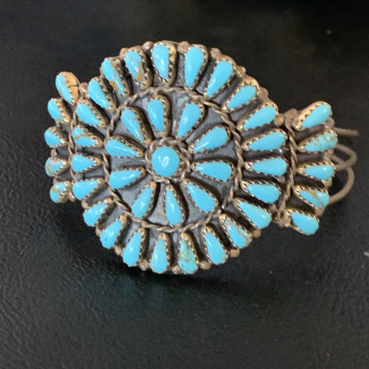 Old Pawn Zuni Sterling Silver Handmade Blue Turquoise Cuff Bracelet 12695