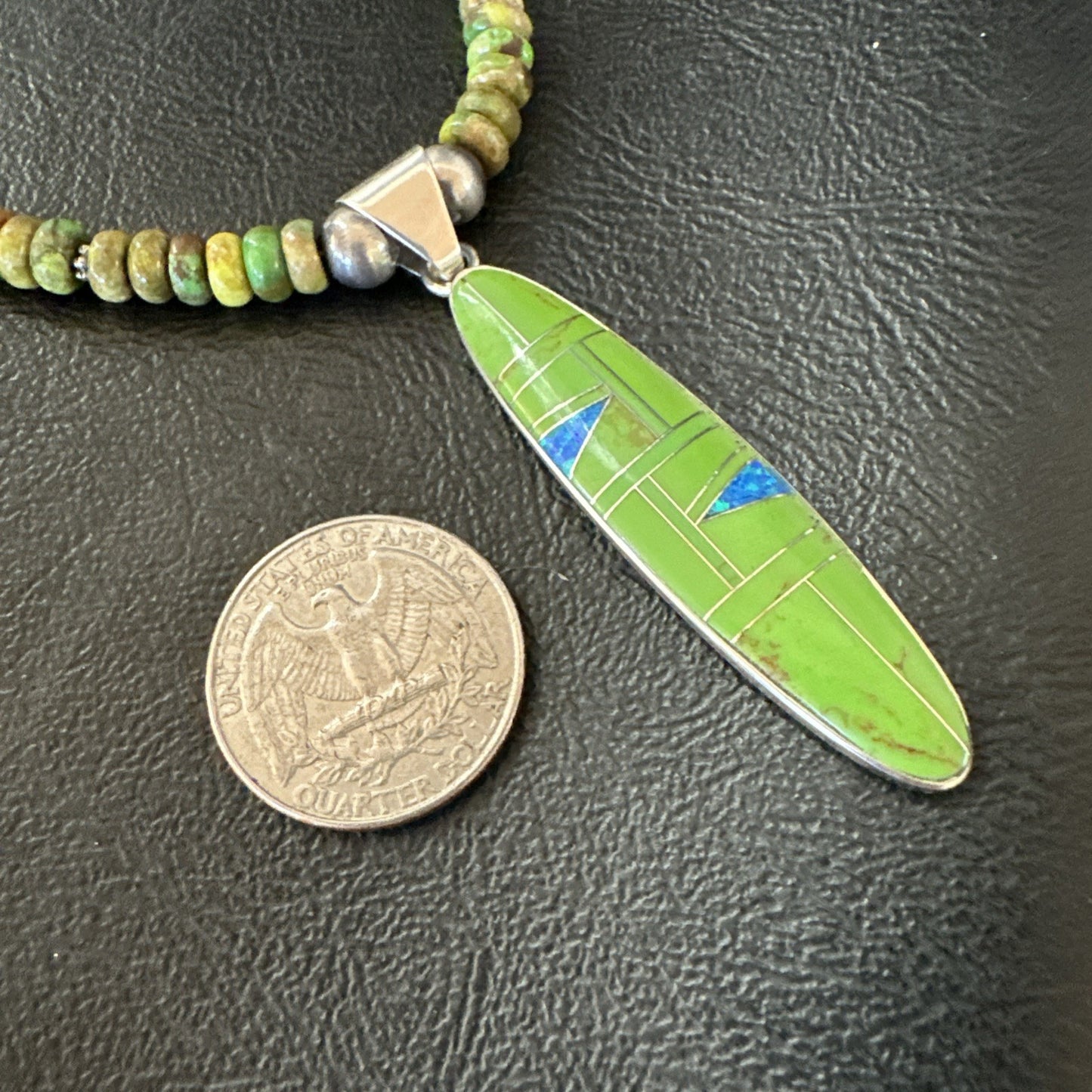 Womens Green Gaspeite Turquoise Opal Pendant Sterling Silver Necklace 19549