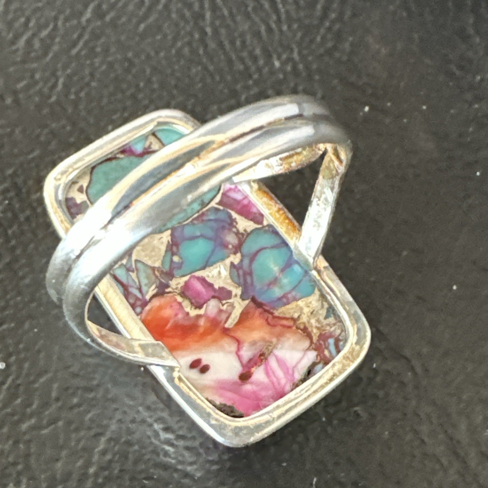 Blue Turquoise Spiny Oyster Southwestern Sterling Silver Ring Size 9 19059