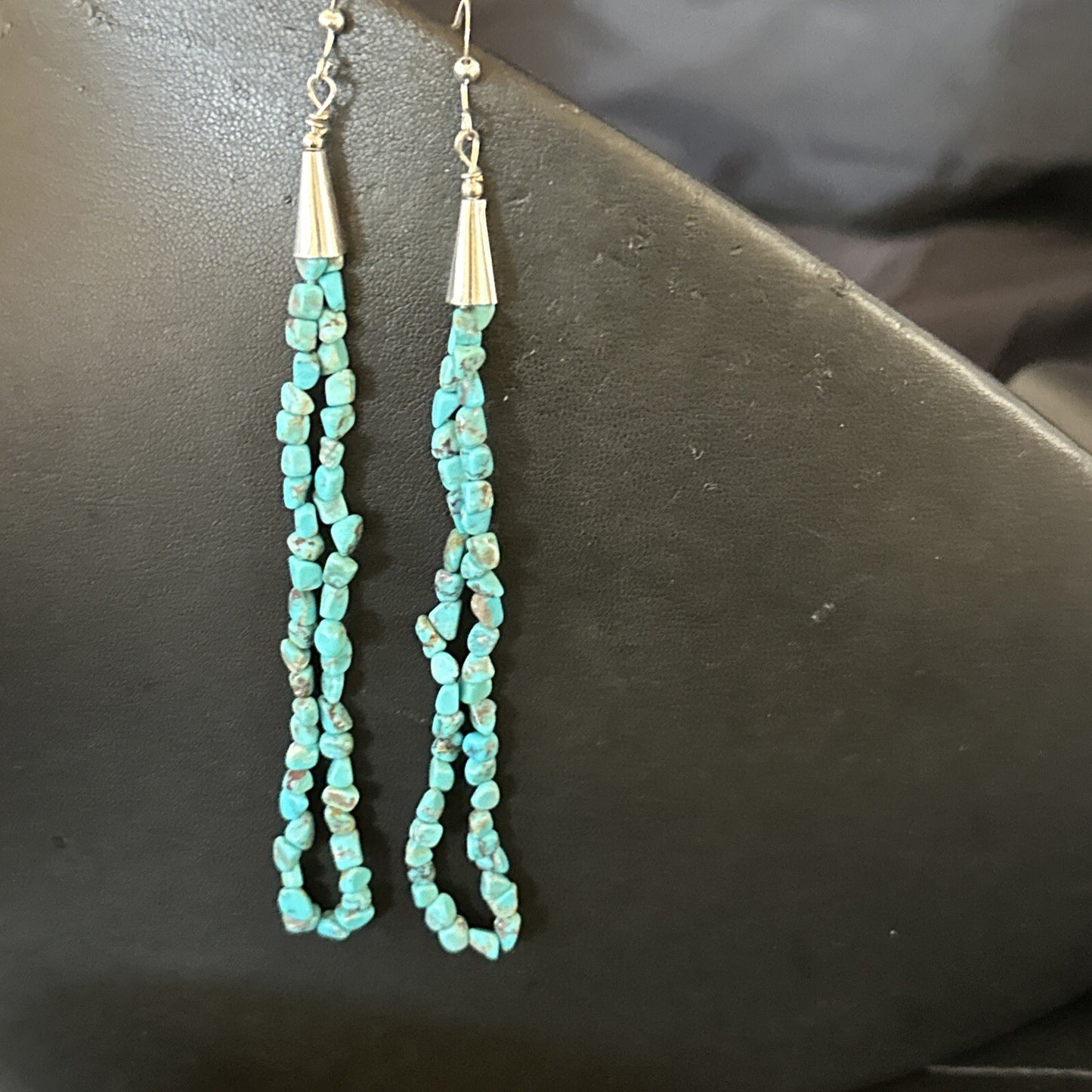 XL Blue Turquoise Nugget Bead Sterling Silver Beads Navajo Earrings 4.5" 18095