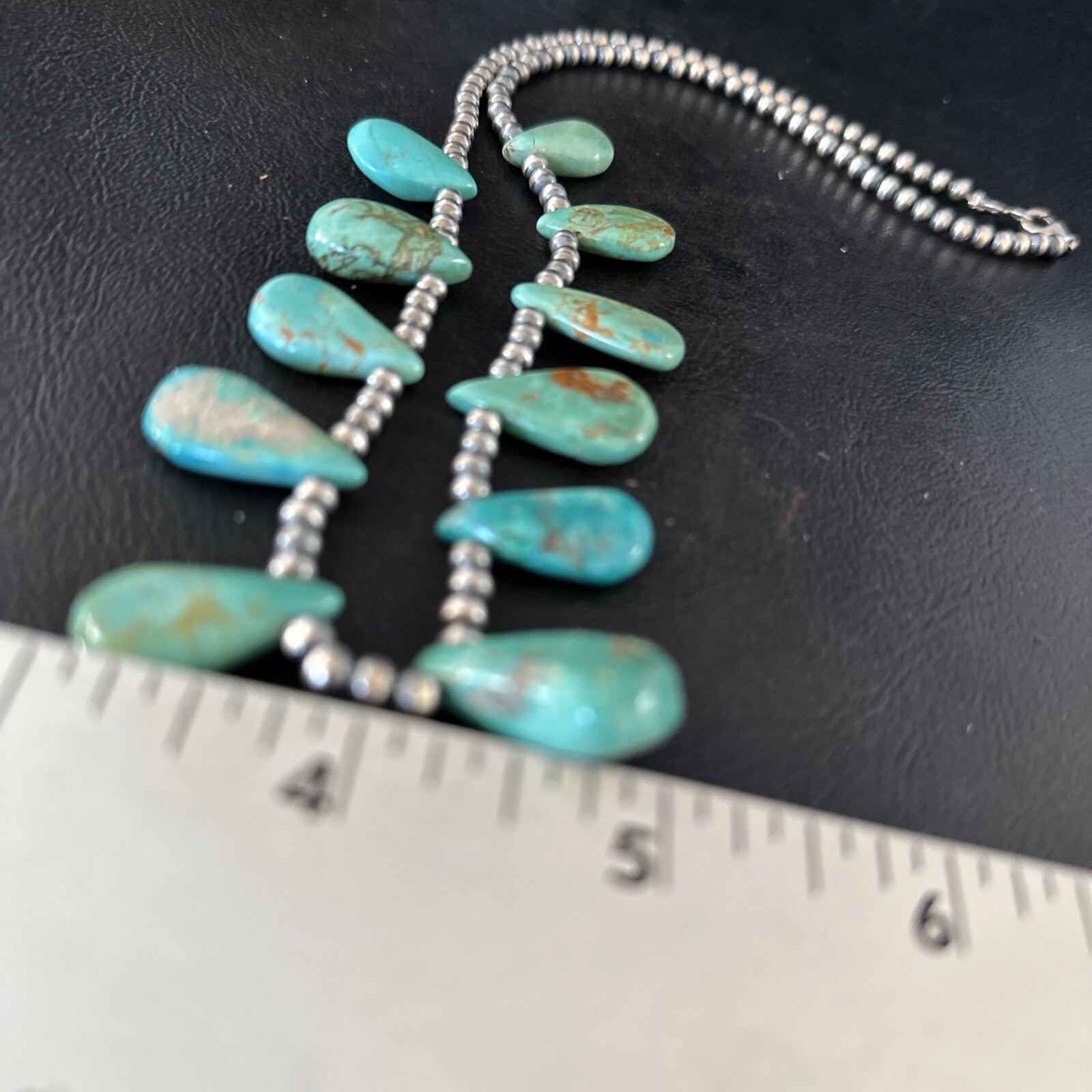 Blue Turquoise Teardrop Navajo Pearls Sterling Silver Necklace 14390