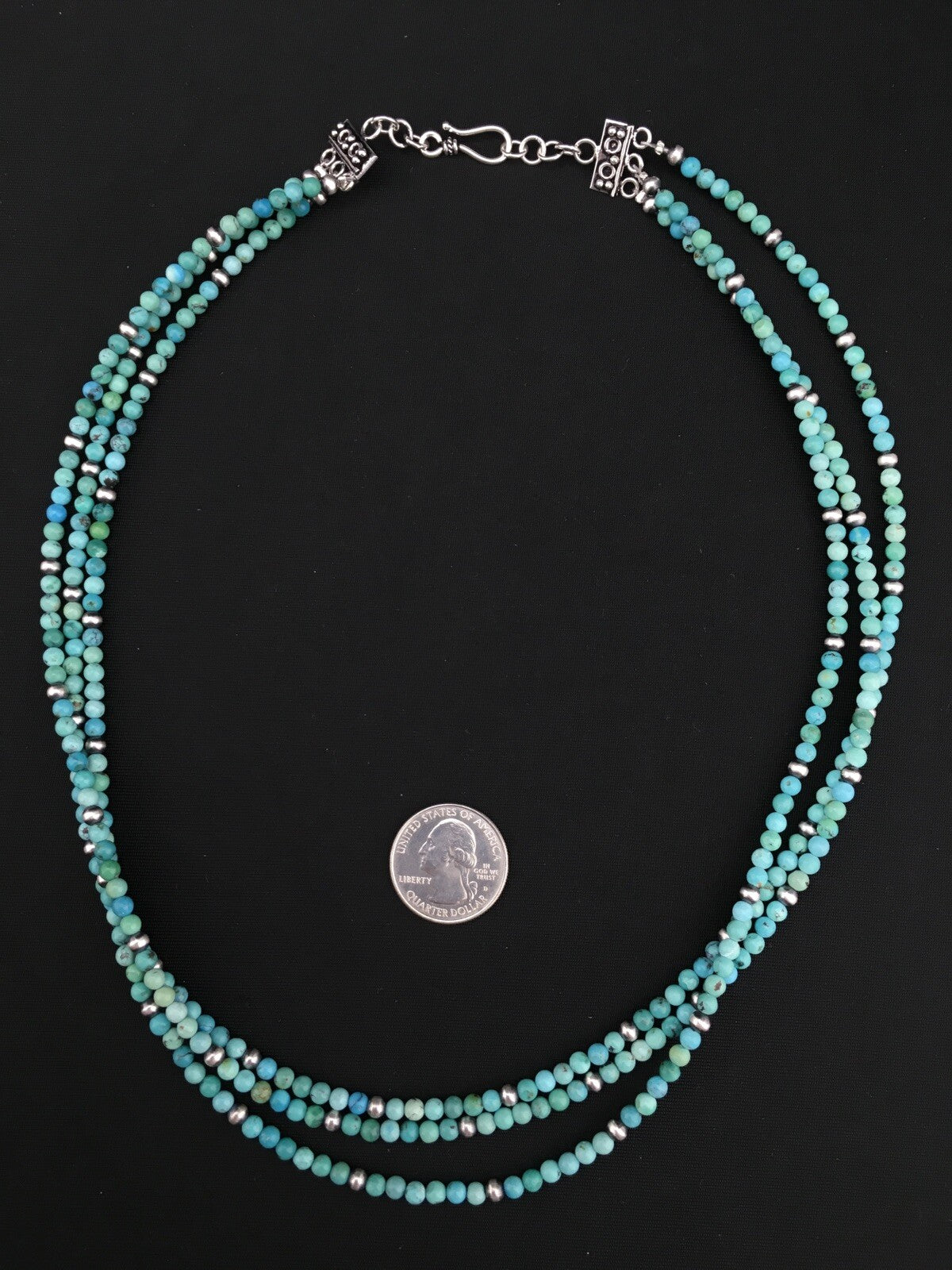 Turquoise 3 Strands Southwestern Sterling Silver Necklace 21" 01097
