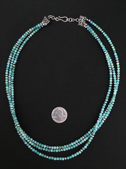 Turquoise 3 Strands Southwestern Sterling Silver Necklace 21" 01097