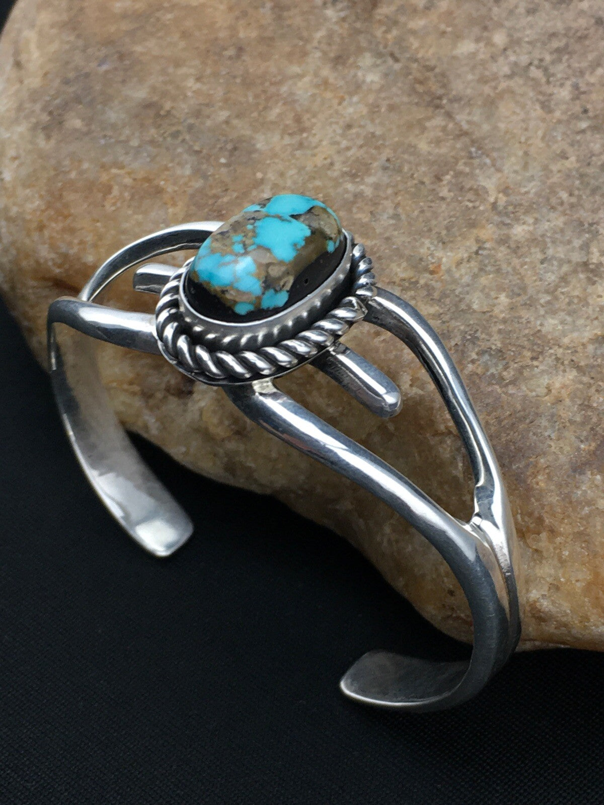 Native American Turquoise Navajo Sterling Silver Cuff Bracelet 04745