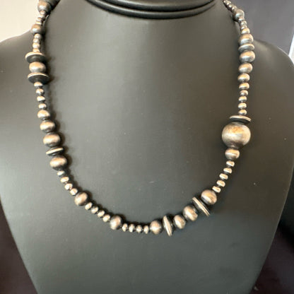 Mixed Bead Sterling Silver Navajo Pearls Necklace 18” 19221