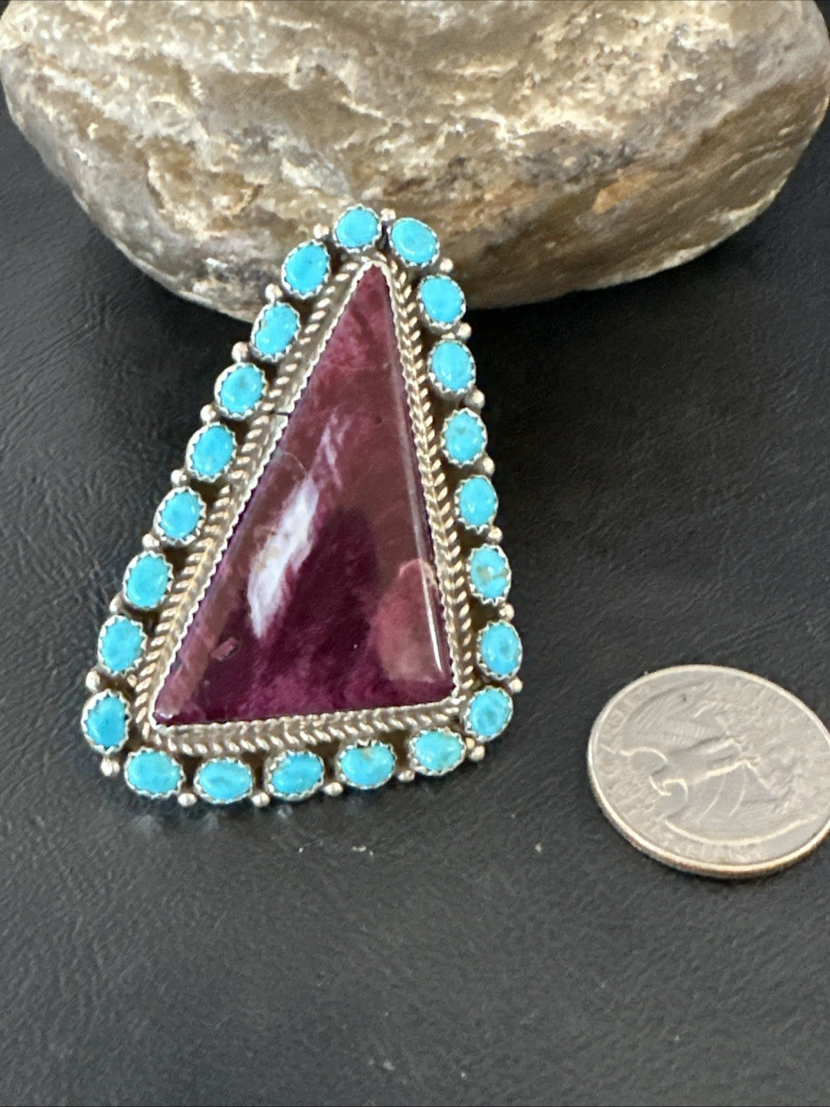 Statement Cluster Turquoise Purple Spiny Navajo Sterling Silver Ring Sz 10 19103