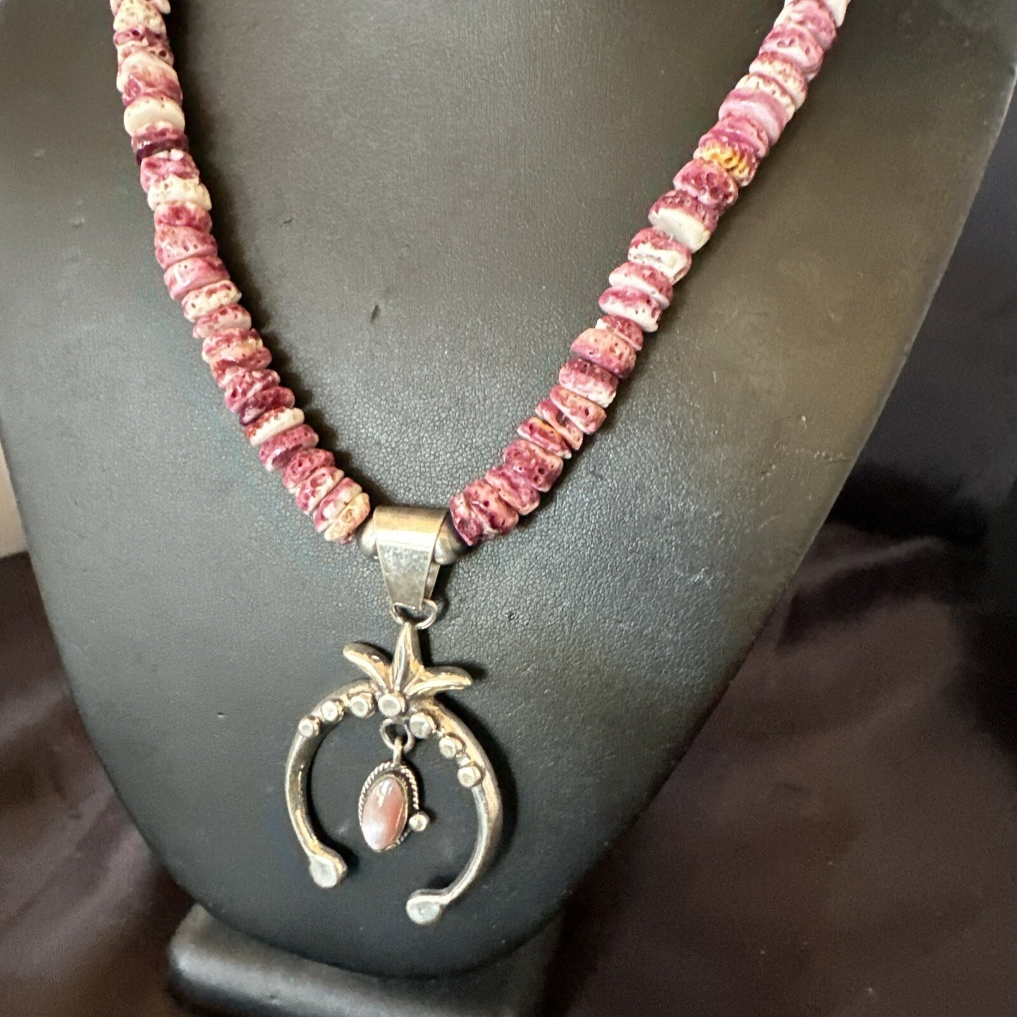 Purple Spiny Oyster MOP Naja Pendant Navajo Sterling Silver Necklace 17870