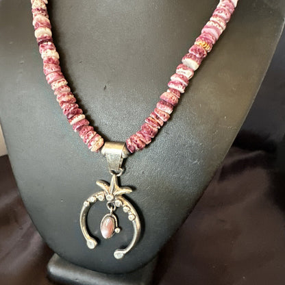 Purple Spiny Oyster MOP Naja Pendant Navajo Sterling Silver Necklace 17870