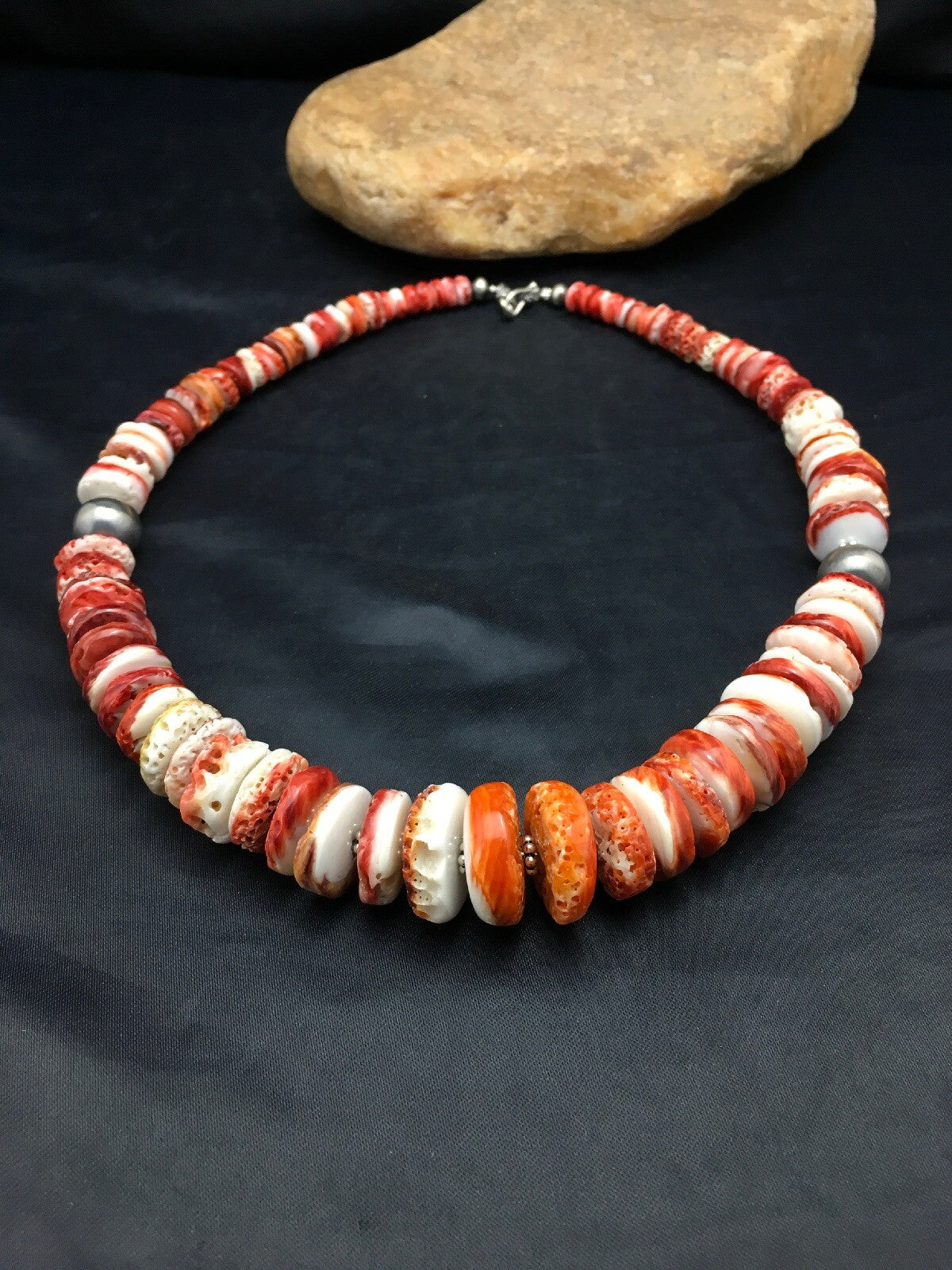 Native American Red Spiny Oyster Navajo Sterling Silver Necklace 20" 04026