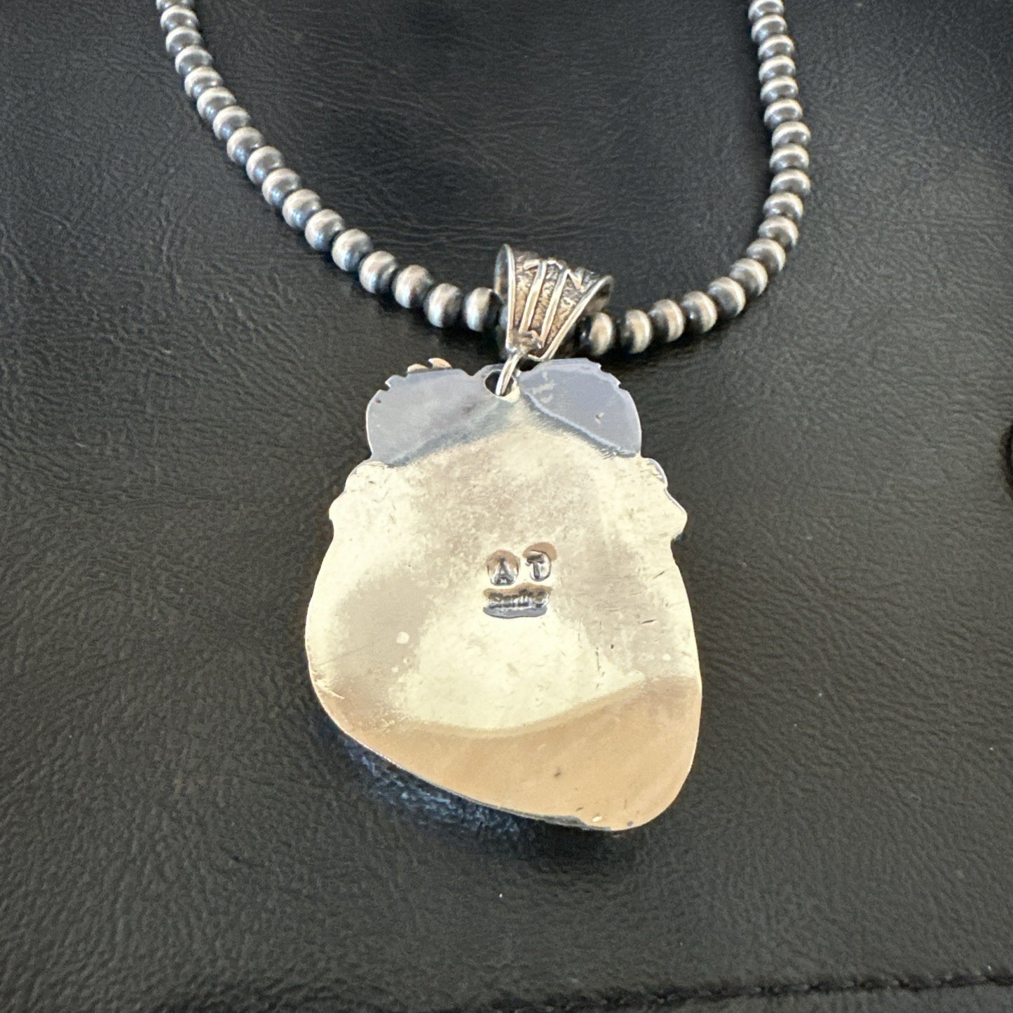 White Buffalo Turquoise Pendant Navajo Pearls Sterling Silver Necklace 19341