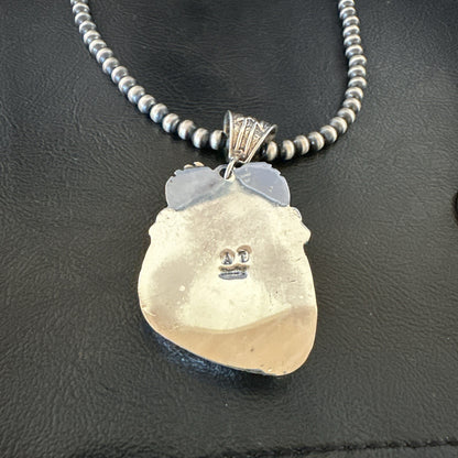 White Buffalo Turquoise Pendant Navajo Pearls Sterling Silver Necklace 19341