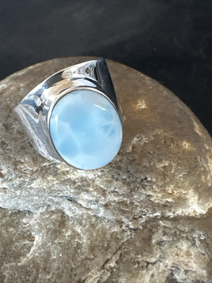 Womens Blue Larimar Navajo Sterling Silver Ring Size 9 17672
