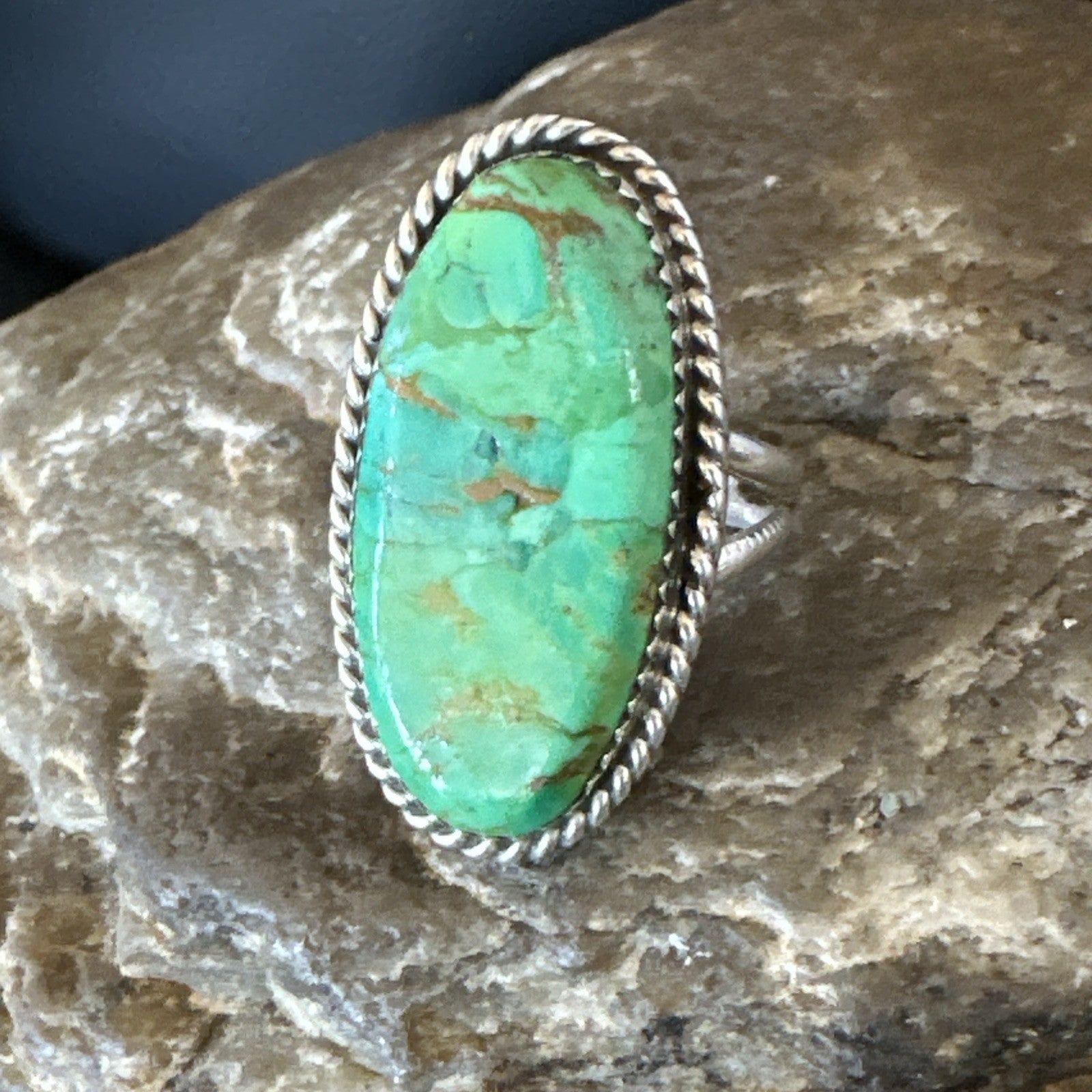 Navajo Sterling Silver Green Mohave Turquoise Ring Sz 8 19111