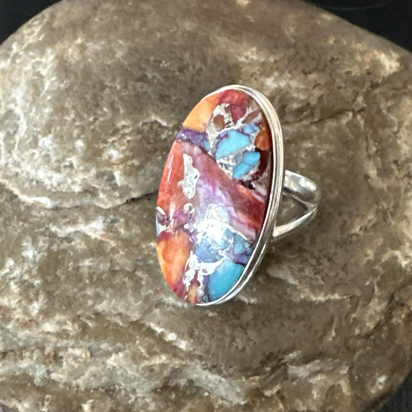 Blue Turquoise Spiny Oyster Southwestern Sterling Silver Ring Size 6 18514