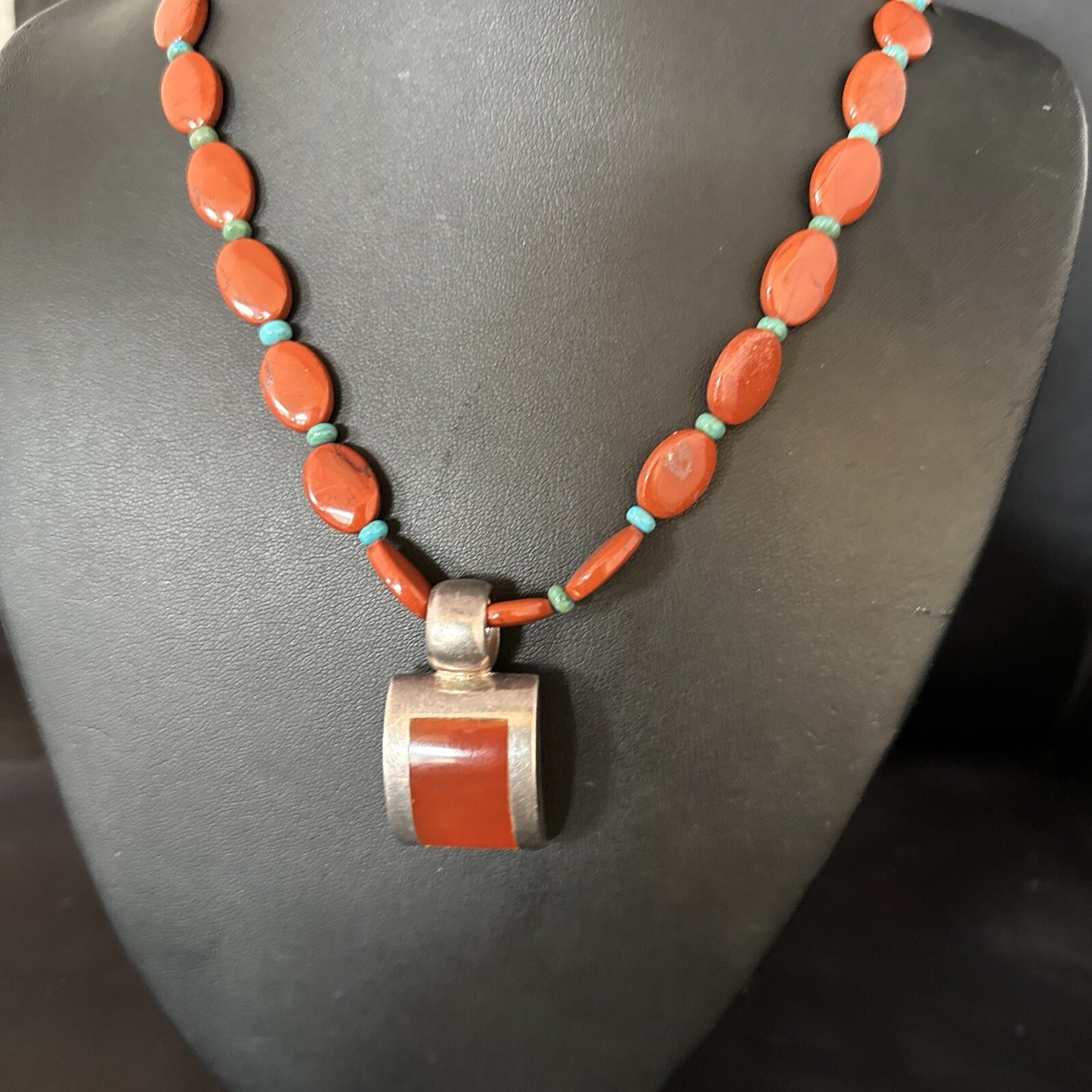 Carnelian Turquoise Navajo Pearls Sterling Silver Necklace Pendant 14375