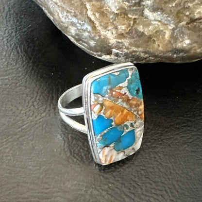 Blue Turquoise Spiny Oyster Southwestern Sterling Silver Ring Size 11 18452
