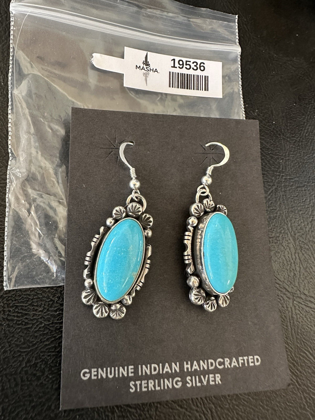 Handmade Blue Turquoise Sterling Silver Navajo Dangle Earrings Yazzie 19536