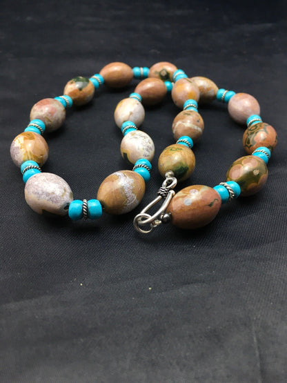 Turquoise & Agate Navajo Pearls Sterling Silver Necklace 04499