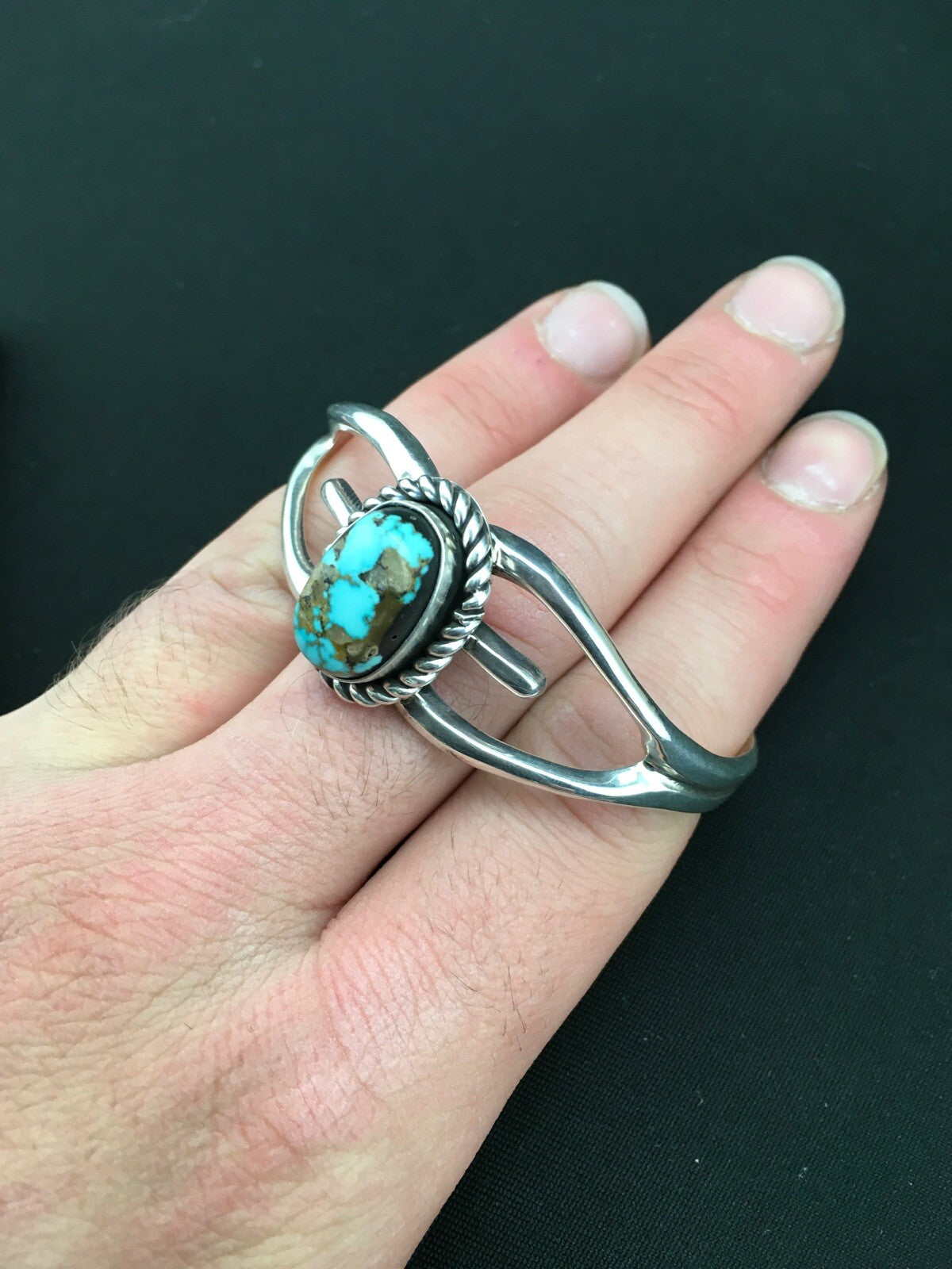 Native American Turquoise Navajo Sterling Silver Cuff Bracelet 04745