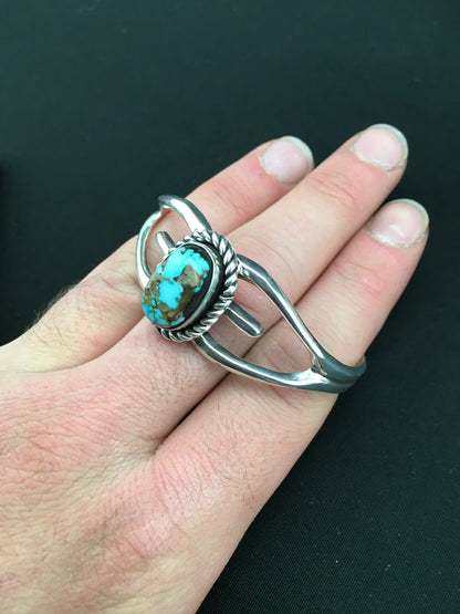 Native American Turquoise Navajo Sterling Silver Cuff Bracelet 04745