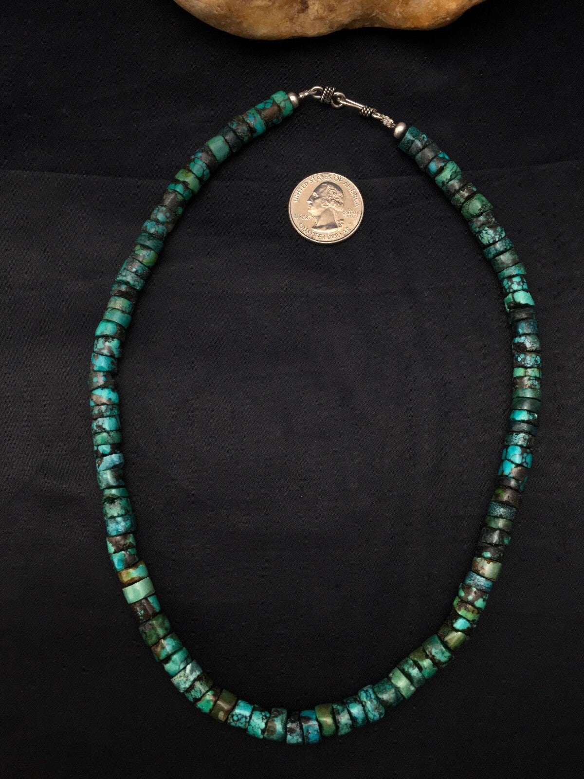 Turquoise 8mm Heishi Southwestern Sterling Silver Beads Necklace 20" 4348