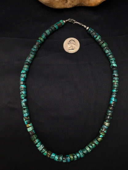 Turquoise 8mm Heishi Southwestern Sterling Silver Beads Necklace 20" 4348