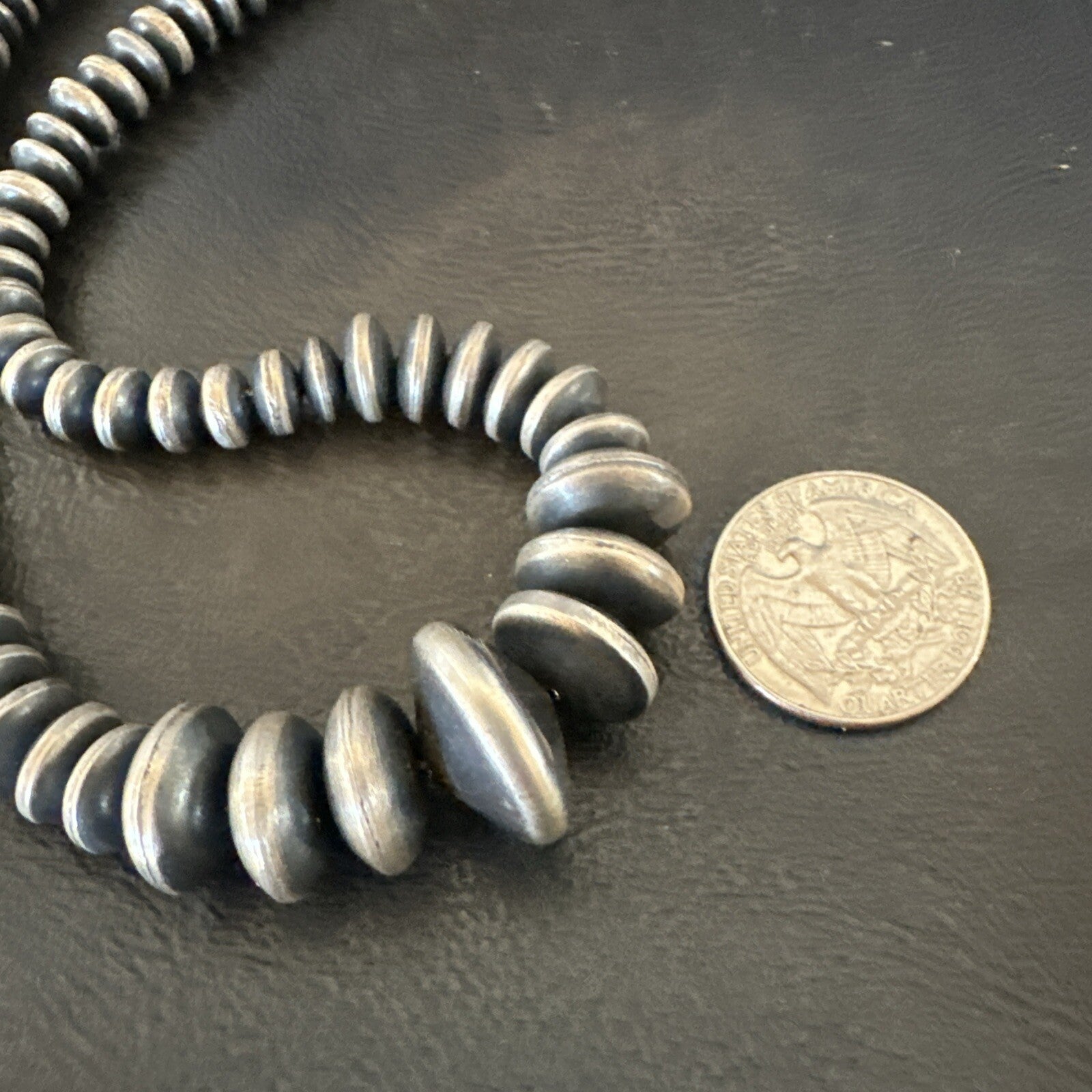 Graduated Rondelle Flat Sterling Silver Beads Necklace 21” 18830